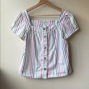 J. Crew Striped square-neck button-front top in stretch cotton poplin Size Small